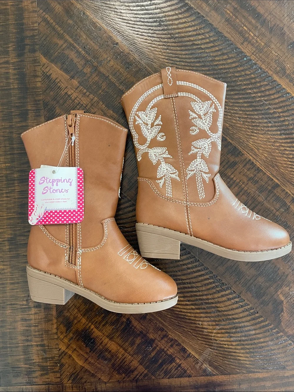 Kids Brown Western Embroidered Pull-On Boots
